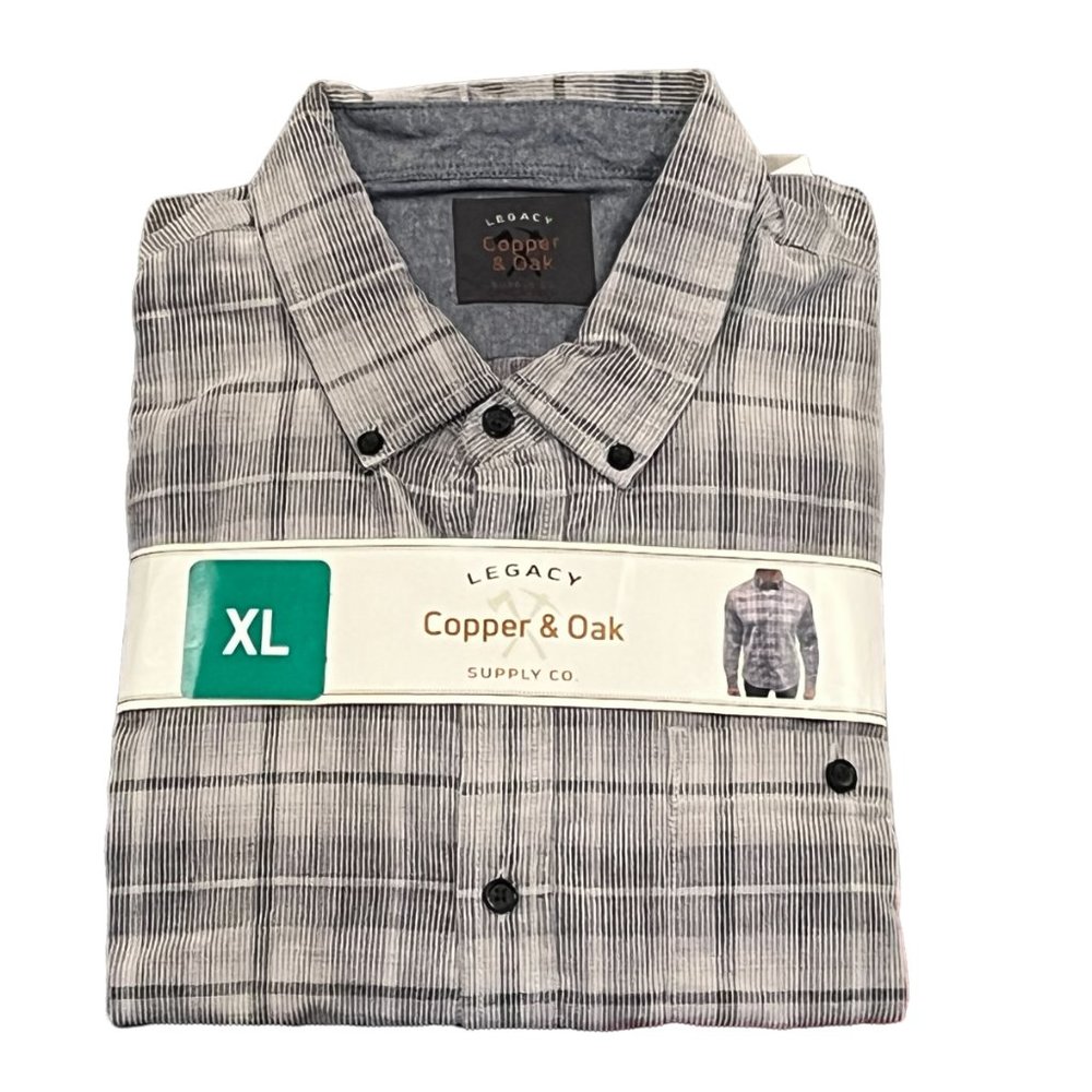 Copper & Oak Legacy Long Sleeve Gray Plaid Button Down Corduroy Shirt size XL